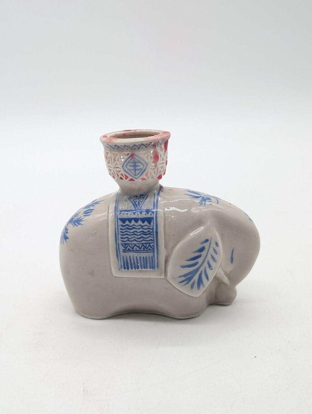 White and Blue Ceramic Elephant Candle Holder Wuxi Factory